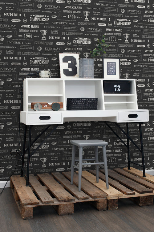 ESTAhome behang sportquotes zwart - 53 cm x 10.05 m - 128815