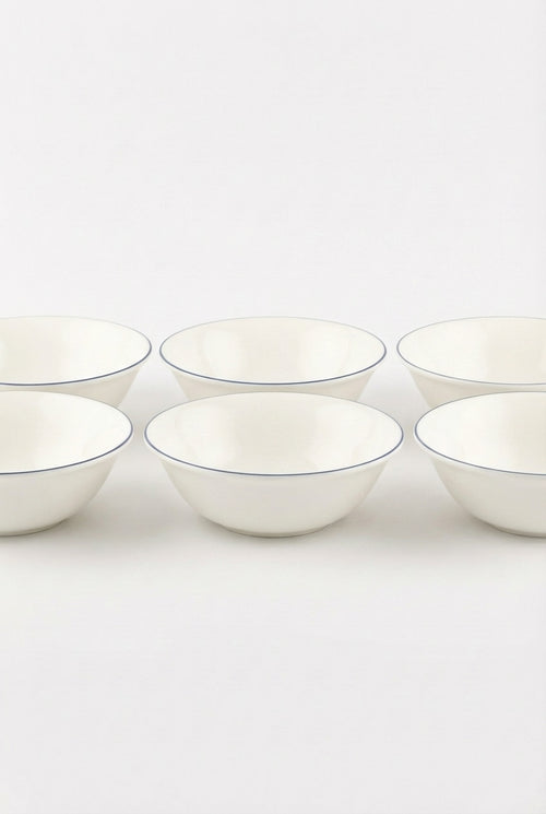 vtwonen - Soepkom - Wit/Blauw Lijn - Porselein - Set van 6