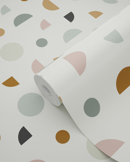 ESTAhome behang grafisch motief lichtbeige, oudroze en mintgroen - 53 cm x 10.05 m - 139277