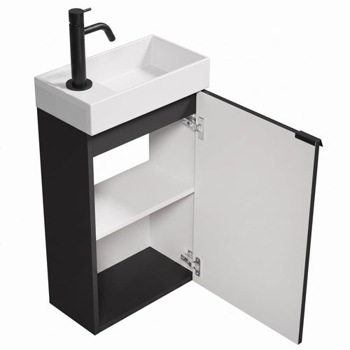 Badplaats Toiletmeubel Apollo 40 x 22 cm – Mat Zwart – Fonteinmeubel met Wastafel