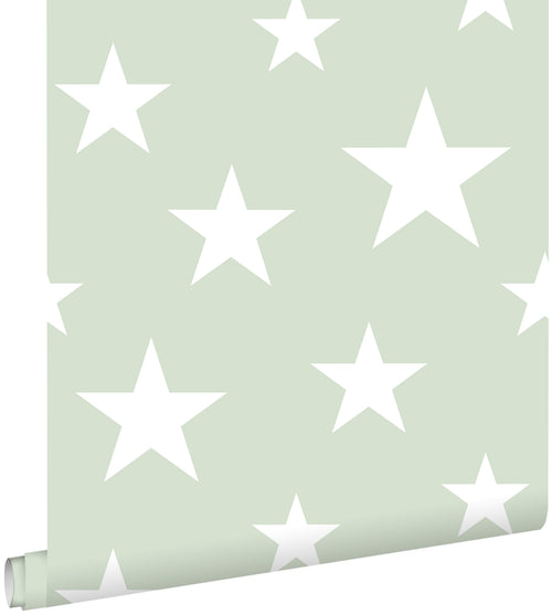 ESTAhome behang grote en kleine sterren mintgroen en wit - 53 cm x 10.05 m - 128865