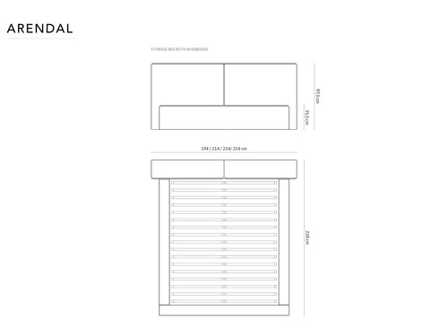 Cosmopolitan Design Opbergbed met dubbel hoofdbord Arendal 200x200cm, flueel, grijs - 228x251x97.5cm