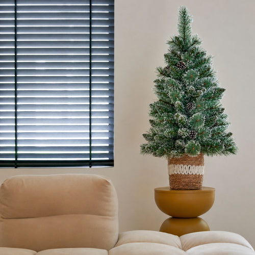 Black Box Trees Vandans Kunstkerstboom in Pot - Kunst Kerstboom H90 x Ø48 cm - met Dennenappels - Groen Frosted
