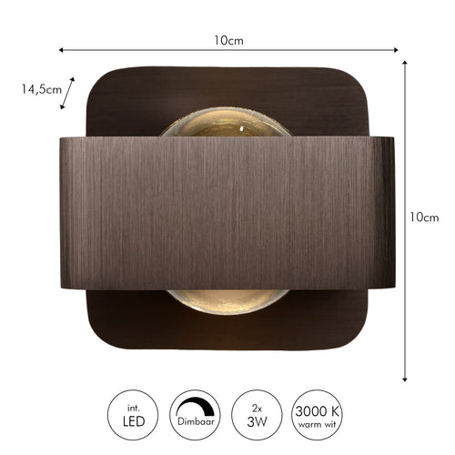 Atmooz wandlamp Myrom - geborsteld brons - 10 x 14,5 x H 10 cm - geïntegreerde led