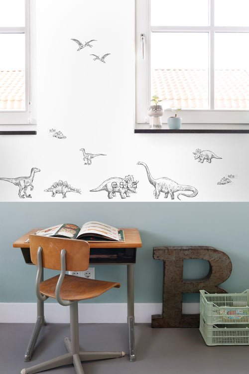 ESTAhome muursticker dinosaurussen zwart wit - 47.5 x 66 cm - 156105