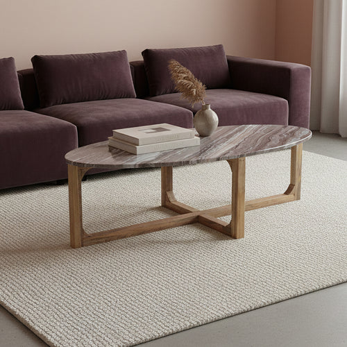 Ovale marmeren salontafel - Fantasy bruin - 120x60x38 cm