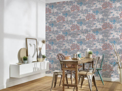 Livingwalls behang bloemmotief meerkleurig, wit, grijs, blauw en roze - 53 cm x 10.05 m - AS-391732 - vtwonen shop