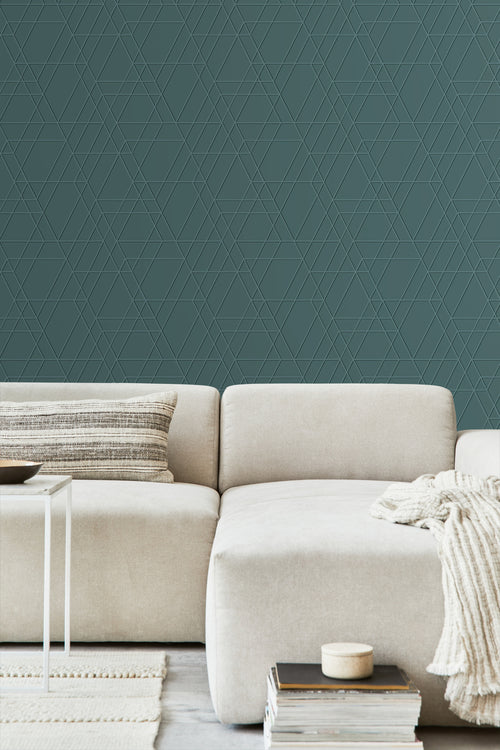 ESTAhome behang grafisch 3D motief vergrijsd petrolgroen - 50 x 900 cm - 139603 - vtwonen shop