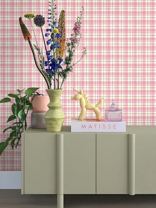 ESTAhome behang ruitjes roze en groen - 50 x 900 cm - 131953