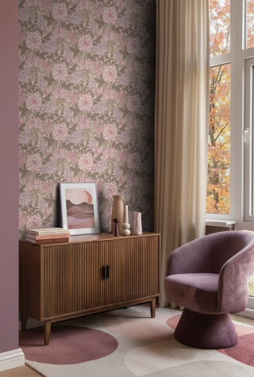 ESTAhome behang vintage bloemen licht mauve paars - 50 x 900 cm - 131849
