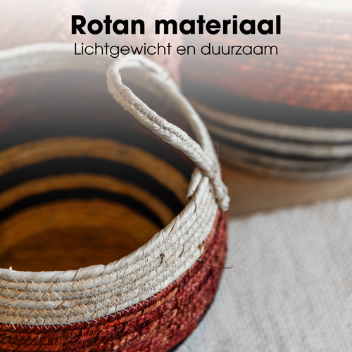 Mica Decorations Opbergmand met Handvatten - Set van 2 Opbergmanden - Woondecoratie en Opbergen - 34 x Ø28 cm en 44 x Ø40 cm - Bruin, Zwart