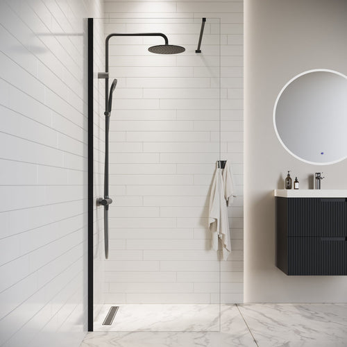 Badplaats Douchewand Florida 80 x 200 cm – Zwart – Inloopdouche 8 mm Veiligheidsglas