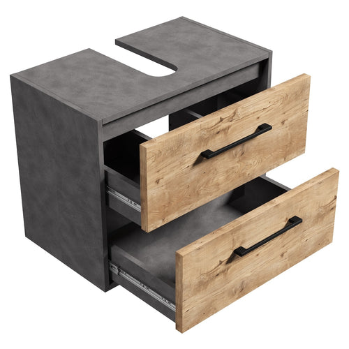 Badplaats Wastafelkast Florence 60 x 35 x 47 cm – Donker Grijs met Kastanje Eiken – Onderkast met Uitsparing