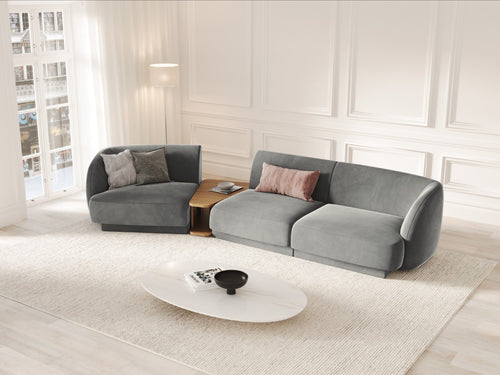 Micadoni linker modulaire bank Miley 3-zits, flueel, lichtgrijs - 126x303x70cm
