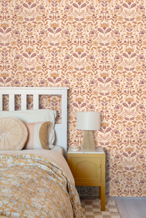 ESTAhome behang vintage bloemen beige en paars - 50 x 900 cm - 131896