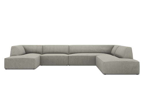 Micadoni Panoramische hoekbank rechts Ruby 7-zits, ribfluwelen, lichtgrijs - 273x366x69cm