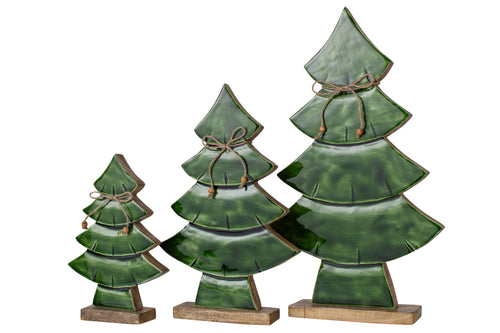 J-Line Dennenboom met strik - mangohout - naturel/donkergroen - large