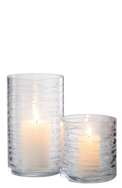 J-Line windlicht Strepen - glas - transparant - large