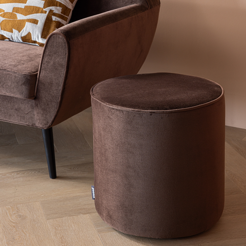 WOOOD poef hoog Sara 46xØ46 cm - Velvet - Donkerbruin