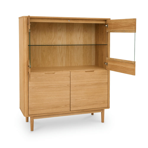 Furnhouse vitrinekast Nyborg - Natuurlijk eikenhout - MDF, Eikenfineer, Glas - 45x123x146