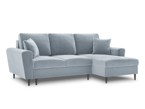 Cosmopolitan Design Converteerbare hoekbank rechts met opbergdoos Kyoto 4-zits, flueel, lichtblauw - 145x241x88cm