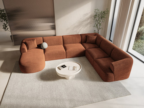Cosmopolitan Design Modulaire panoramische hoekbank rechts Campi 7-zits, ribfluwelen terracotta - 255x330x70cm