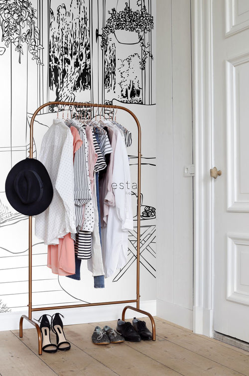 ESTAhome fotobehang tekening woonkamer lounge zwart wit - 139.5 x 279 cm - 158814 - vtwonen shop