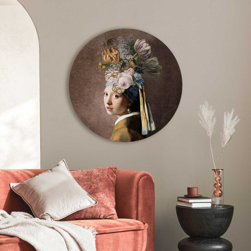 Reinders Pearl Girl Flowers glasschilderij -  meerkleurig/multi color - woonkamer - Ø 70cm
