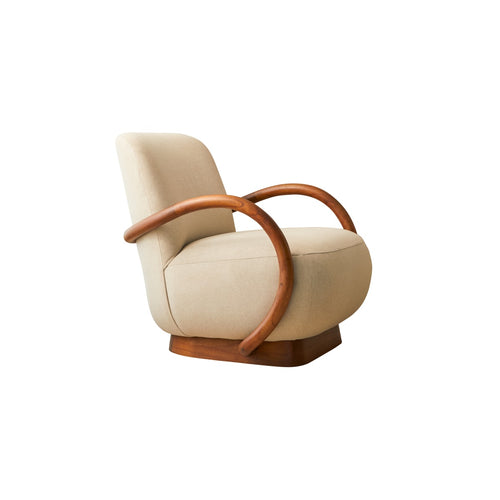 Tikamoon Draaifauteuil van massief mindihout en ecru stof - Beige