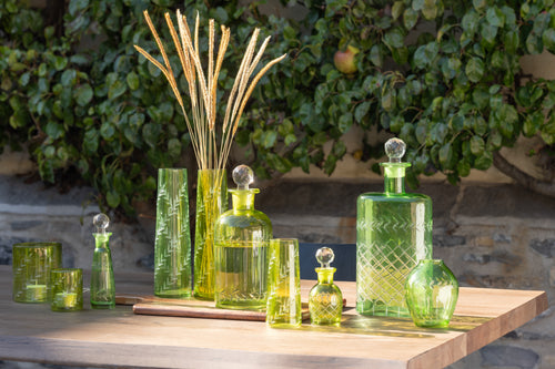J-Line theelichthouder Bladeren - glas - groen - small - 2 stuks