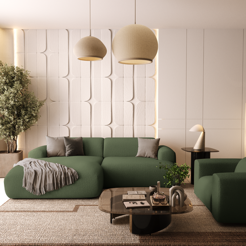Sia Home - Linkerhoekbank MYRA - kruisbinding olijfgroen 266cm