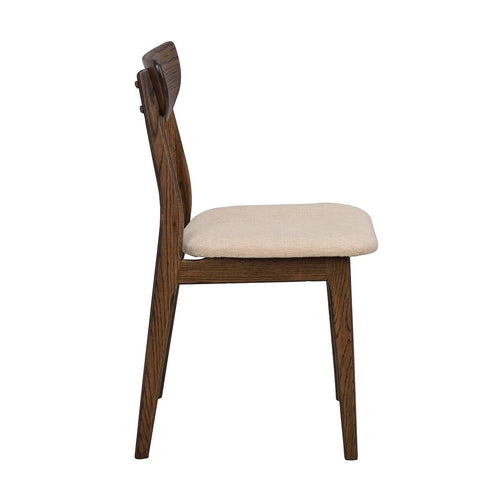Rowico Home Rodham Houten Eetkamerstoel Donker Eiken - Beige Stof