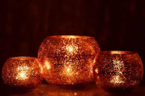 J-Line theelichthouder Bal Craquelé - glas - donkergoud - large - vtwonen shop