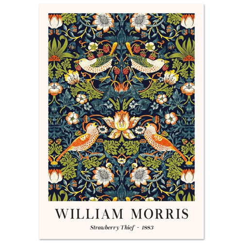 Artfulprints Poster met Lijst William Morris - Strawberry thief   - 30x40 cm - Donkergroen