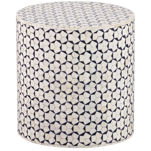 WOOOD sidetable Neva - Bone Inlay - Zwart/Wit - 40x37x37 - vtwonen shop