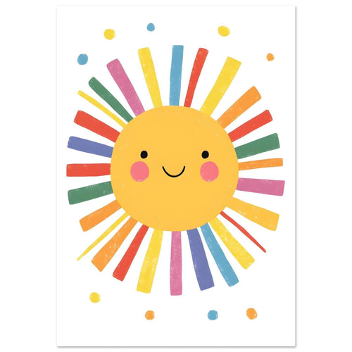 Artfulprints Poster Vrolijke zon   - 70x100 cm - Geel