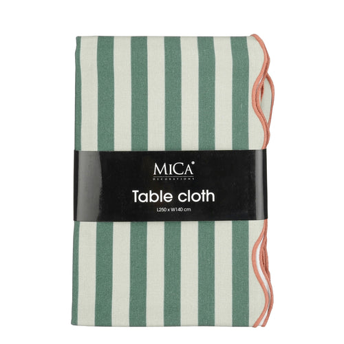 Mica Decorations Gestreept Tafelkleed voor Eettafel - Tafellaken voor Binnen en Buiten 250 x 140 cm - Tafelzeil 100% Katoen - Groen