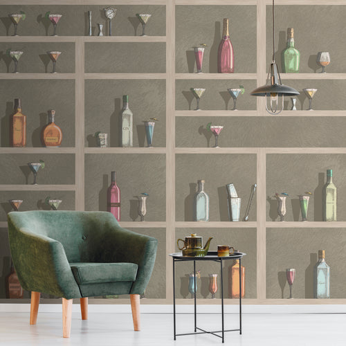 Sanders & Sanders fotobehang drankkast grijs en meerkleurig - 280 x 159 cm - 640096 - vtwonen shop