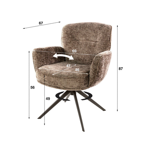 Giga Meubel Armstoel Forza Hoven Champagne/Bruin – Draaibaar – Polyester - Set van 2