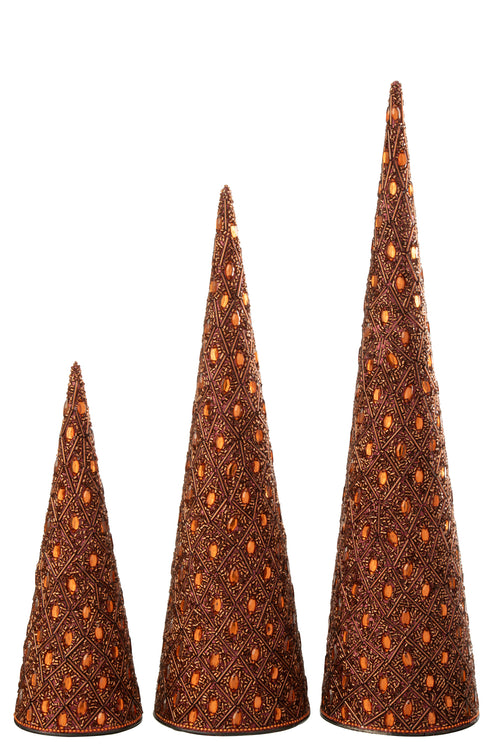 J-Line decoratie Kegel - ijzer/kralen - donkerbruin/roestbruin - set van 3 - vtwonen shop
