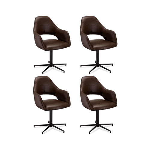 Furnhouse eetkamerstoelen armleuning Luna - Donkerbruin - Kunstleer - Set van 4
