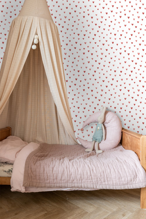 ESTAhome behang hartjes wit en roze - 50 x 900 cm - 131634 - vtwonen shop