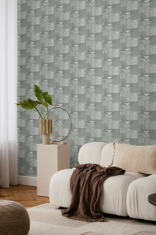 Borastapeter behang mediterrane huisjes groen - 53 cm x 10.05 m - 660853