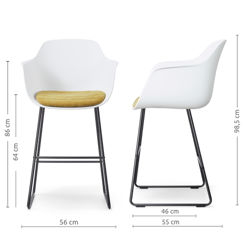 Nolon Nino-Liz barkruk wit met warm oker zitkussen - zwart onderstel - 65 cm