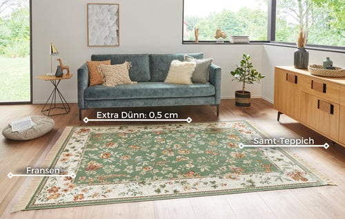 Oriental Velvet Carpet with Fringes Oriental Flowers 195x300 cm