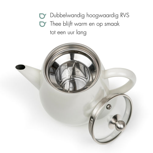Bredemeijer - Dubbelwandige theepot Eva - 1,1 liter - Wit - Met filter