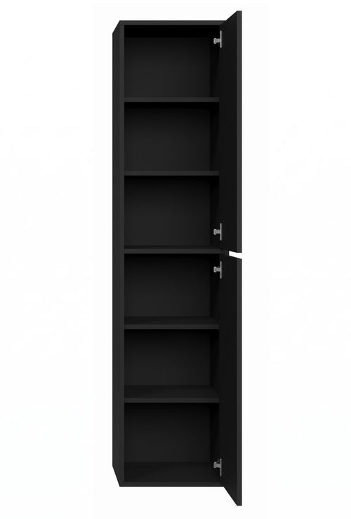 Badplaats Badkamerkast Mali 38 x 33 x 160 cm – Mat Zwart – Hangende Kolomkast met 2 Deuren
