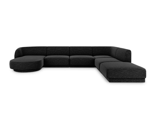 Micadoni Panoramische hoekbank rechts Miley 6-zits, chenille, zwart - 255x330x70cm