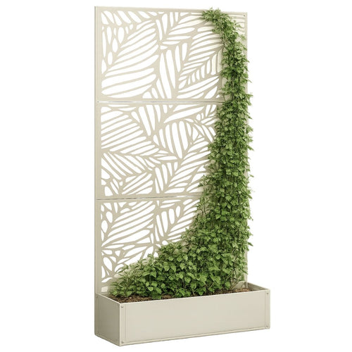 Mica Decorations Sapri Plantensteun - Plantenbak met Klimrek voor Klimplanten - Plantenstandaard Vrijstaand of tegen Muur - 92 x 33 x 174 cm - Off