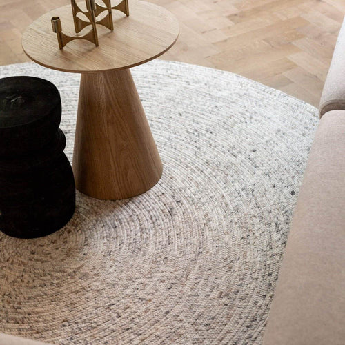 Interieur0 vloerkleed Gapo -beige/wit -gemeleerd5 -rond -wollen- 180 x 180 cm